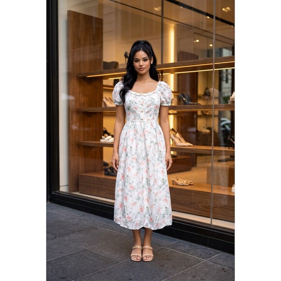 Rosie Posie Dresses & Skirts - Rosie Posie Dress Womens S Ivory Floral Midi Fit & Flare Cottagecore Lined